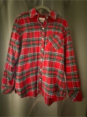 Pottery Barn Red and Green Plaid Button-Down Shirt